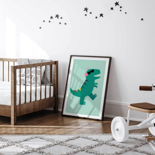 Affiche enfant dino music  Affiche + cadre en bois - Noir