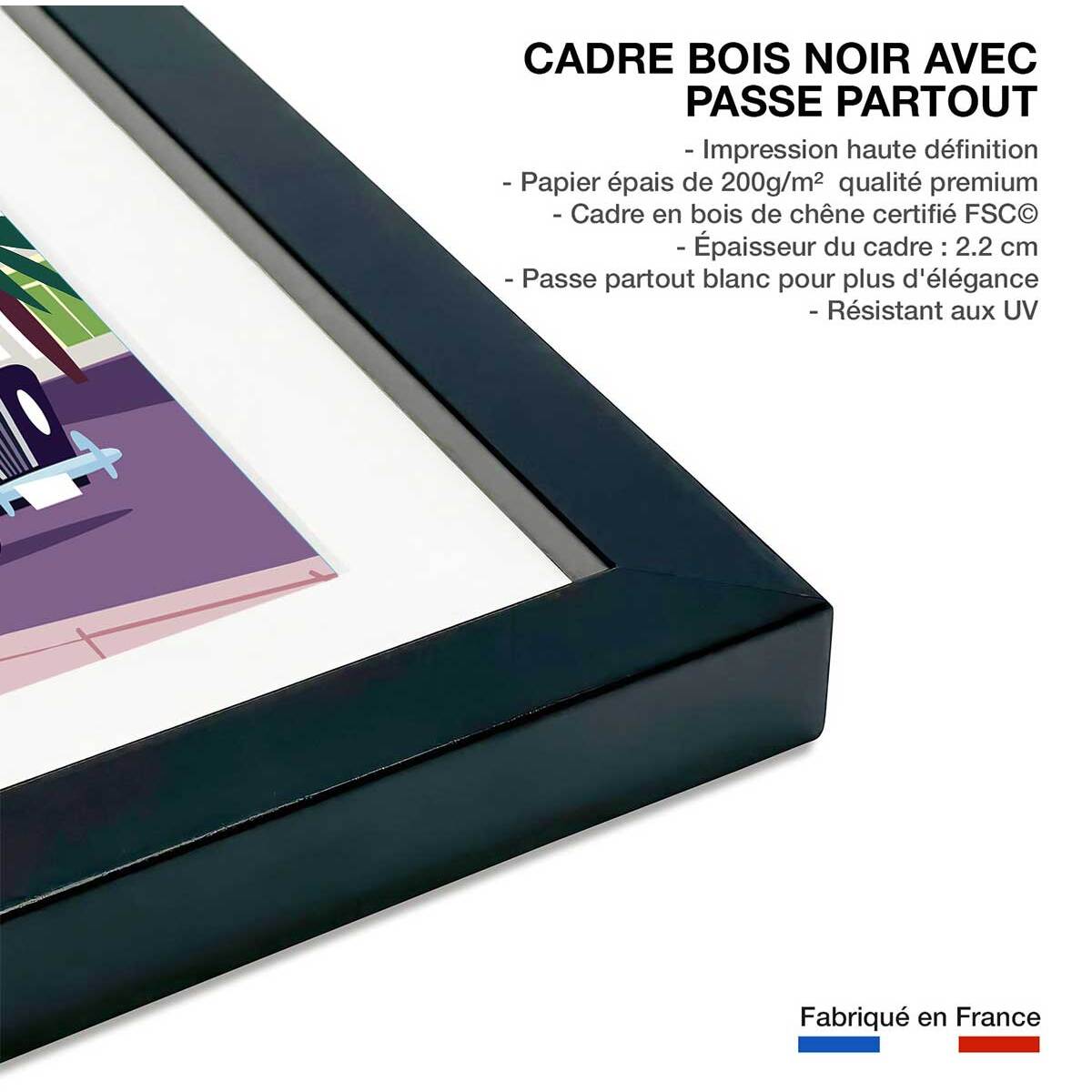 Affiche vacances à Nice Affiche + cadre en bois - Noir