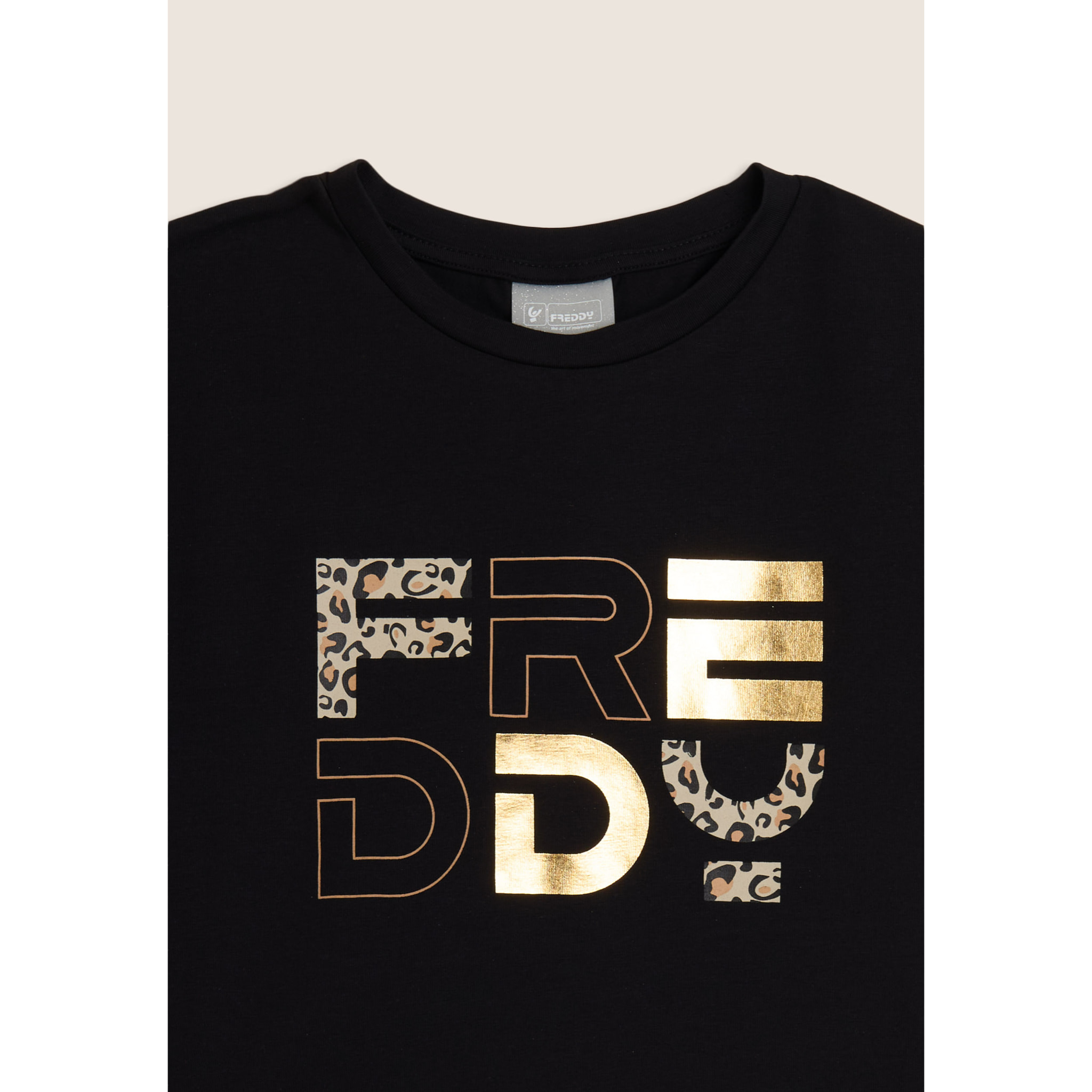 T-shirt Junior con maniche ad aletta e logo animalier e oro