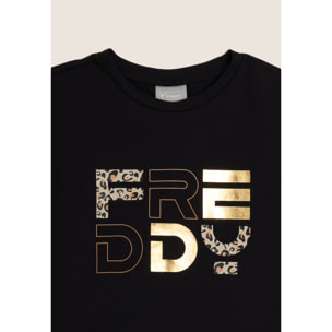 T-shirt Junior con maniche ad aletta e logo animalier e oro