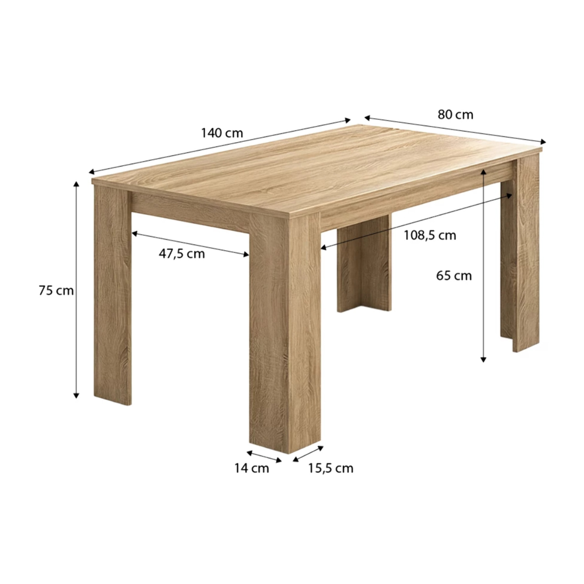 Mesa de comedor fija en roble canadian 140X80 cm Naya Roble Canadian
