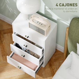 Cómoda de 4 Cajones Cómoda para Dormitorio Moderna Cajonera Estrecha para Salón Pasillo 47x29x75 cm Blanco