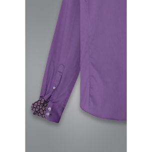 Camicia Uomo 2 Bottoni Button Down Slim Satin Unito Viola