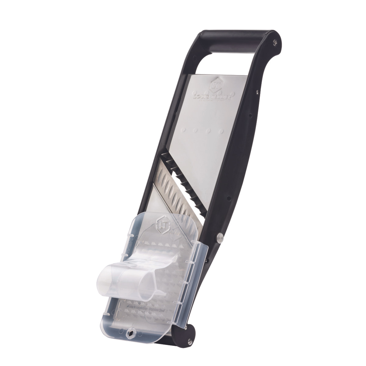 Mandoline inox Compact-PRO BASALTE avec poussoir ergonomique - 2 peignes effileurs (4 & 10 mm)