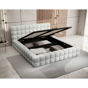 Kingston - lit coffre - 180x200 - sommier inclus - en tissu bouclette - Blanc