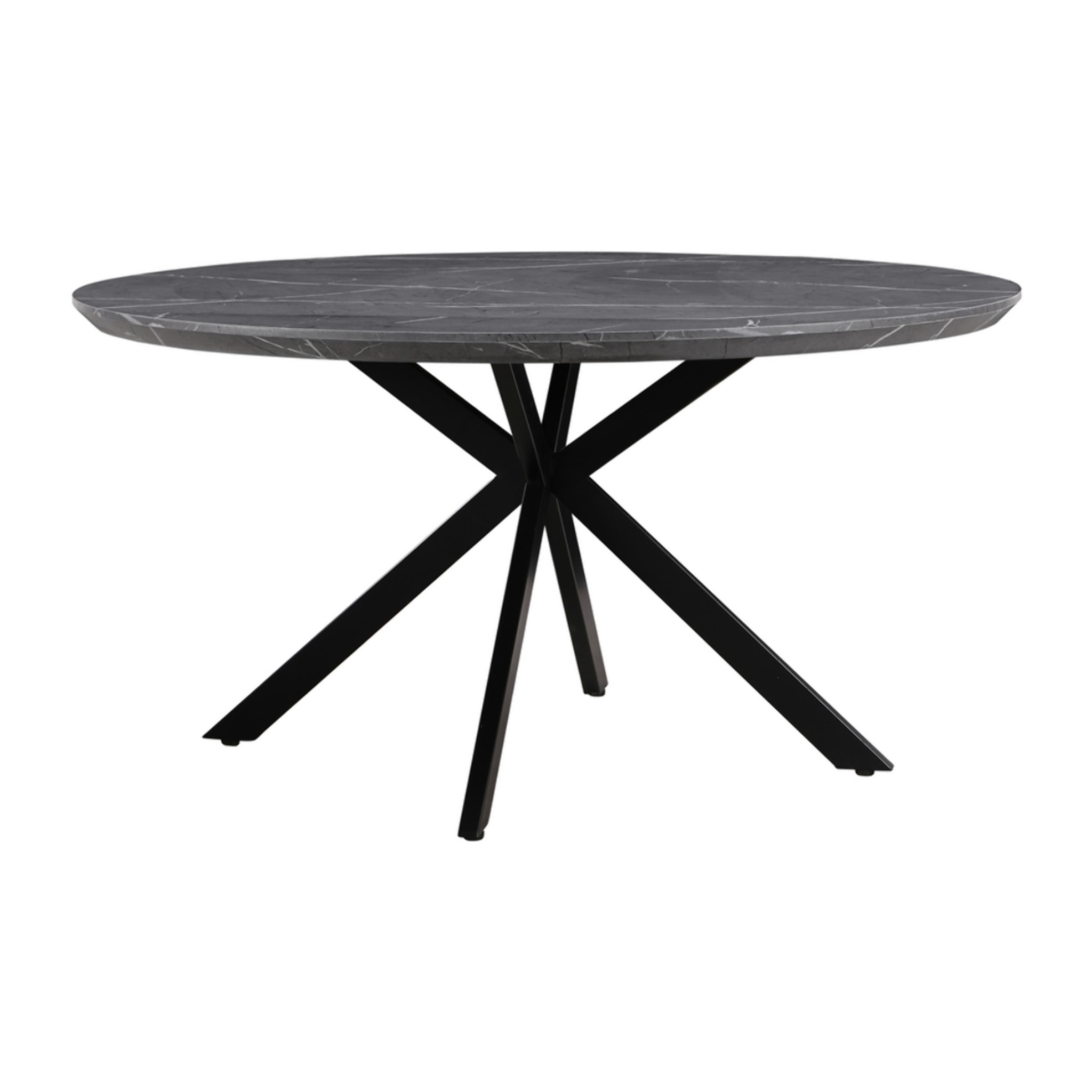 Tavolo da pranzo tondo 140 cm top effetto marmo grigio scuro - Gabry