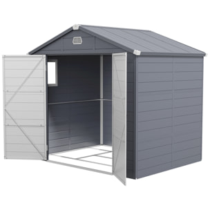 Abri de jardin 4,6 m² résine polypropylène fondation incluse structure alu 240 x 190 x 228 cm 2 portes fenêtre gris