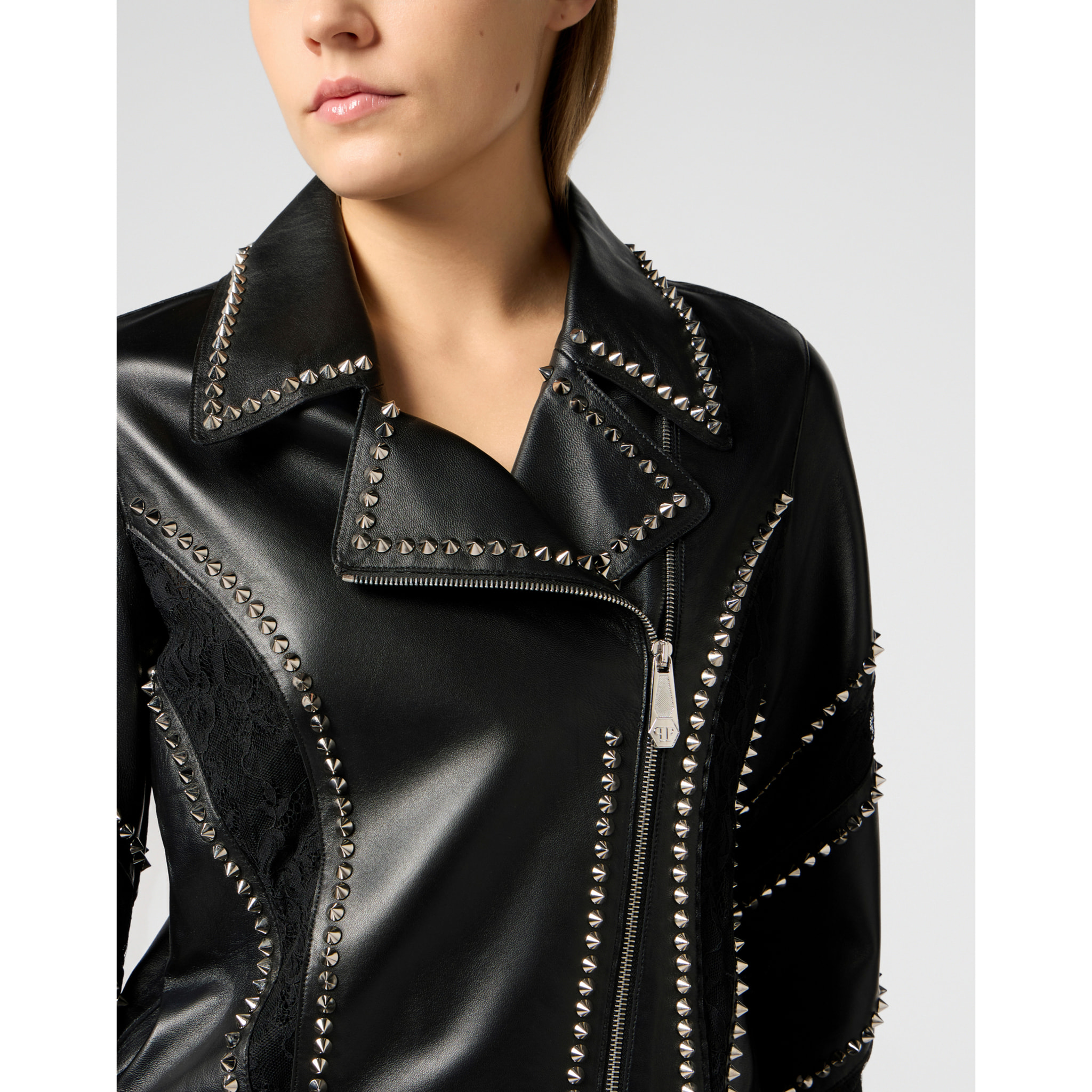 PHILIPP PLEIN Biker Jacket with Lace Inserts