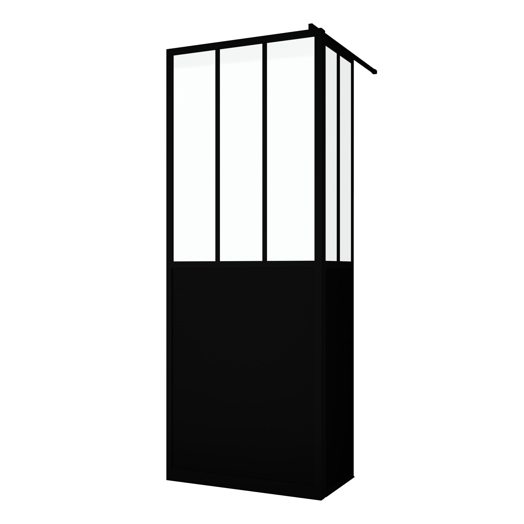 Paroi de Douche Fixe avec Volet Pivotant 80+40 x 200 cm - Finition Noir Mat et Verre Trempé