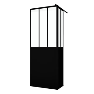 Paroi de Douche Fixe avec Volet Pivotant 80+40 x 200 cm - Finition Noir Mat et Verre Trempé