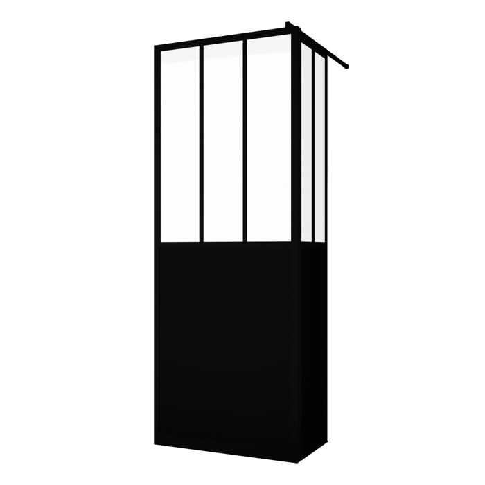 Paroi de Douche Fixe avec Volet Pivotant 80+40 x 200 cm - Finition Noir Mat et Verre Trempé