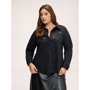 Fiorella Rubino - Camicia in cotone con applicazioni gioiello - Nero