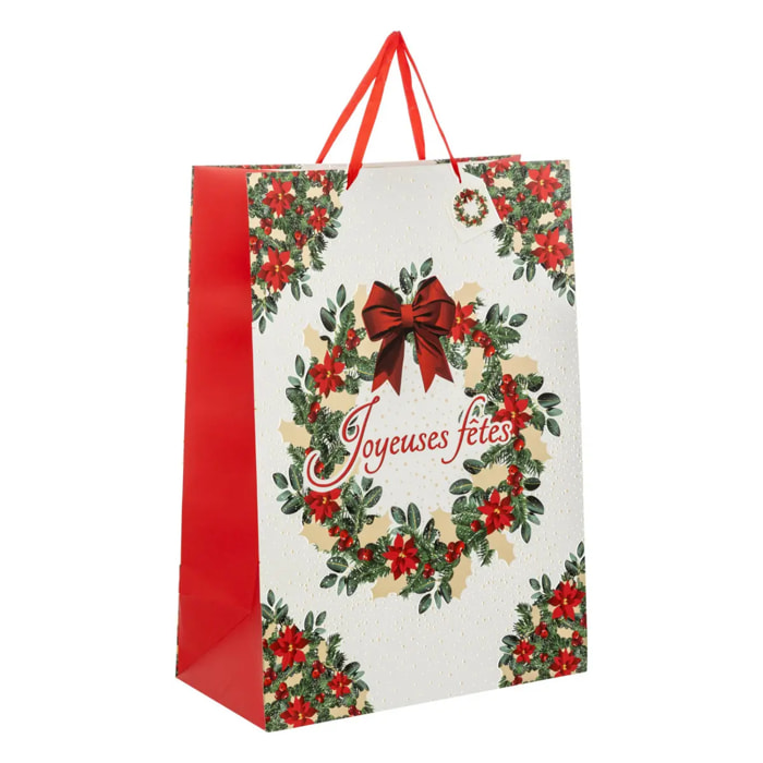 Sac cadeau imprimé couronne de Noël Dream taille jumbo rouge et blanc