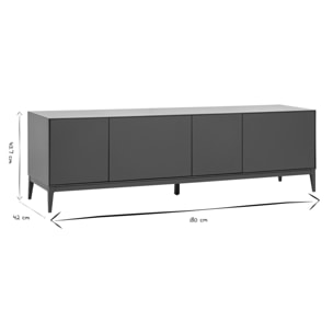 Meuble TV design gris laqué brillant avec rangements L180 cm GRAY