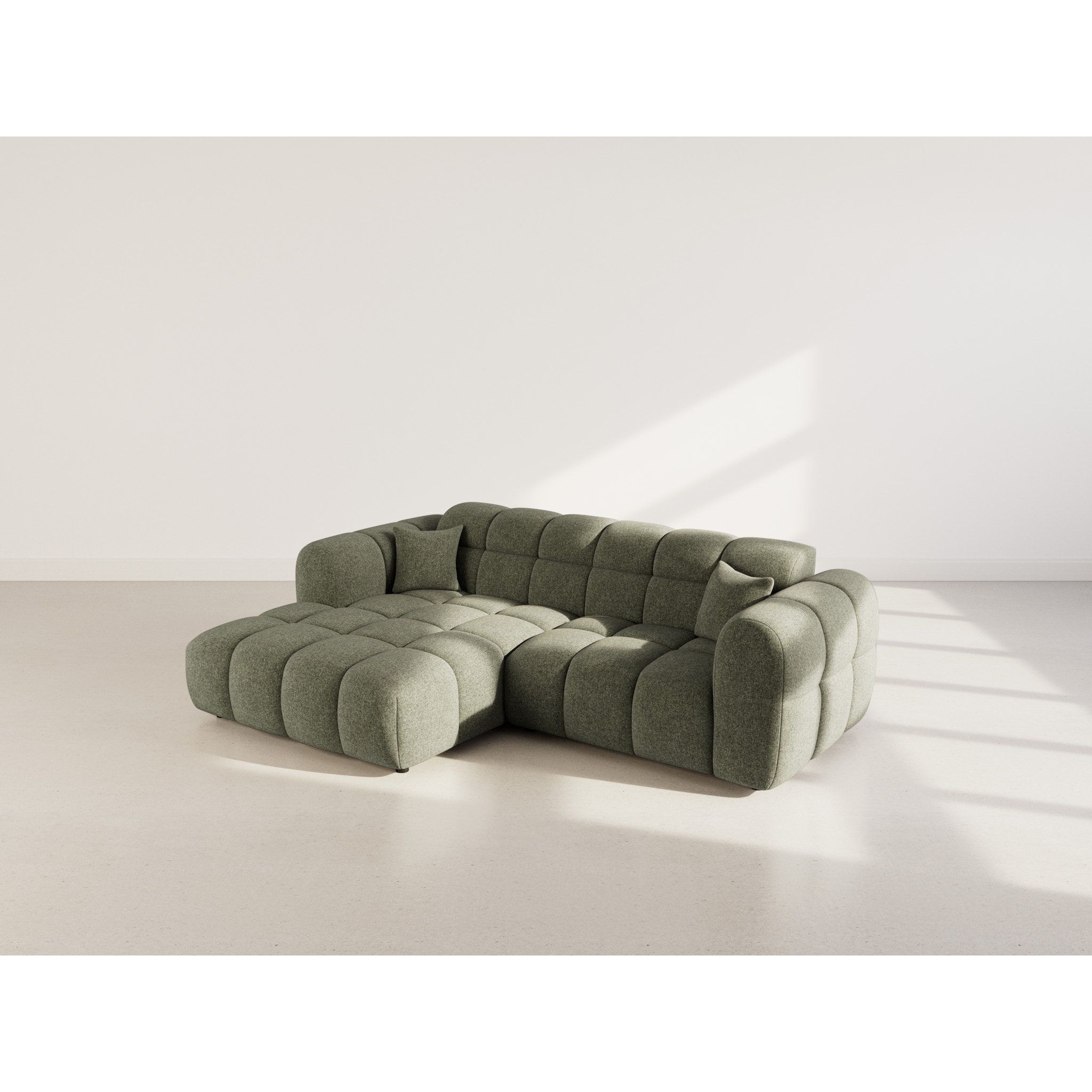 Mini Ray - Canapé d'angle gauche 4 places en tissu texturé - Vert Kaki