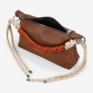 Bolso bandolera cuero con asa corta de cuerda