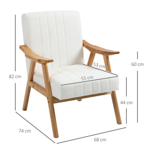 Butaca de Salón Sillón Relax Estilo Nórdico Tapizado en Terciopelo con Asiento y Respaldo Acolchados Patas de Madera para Oficina Dormitorio 68x74x82 cm Crema