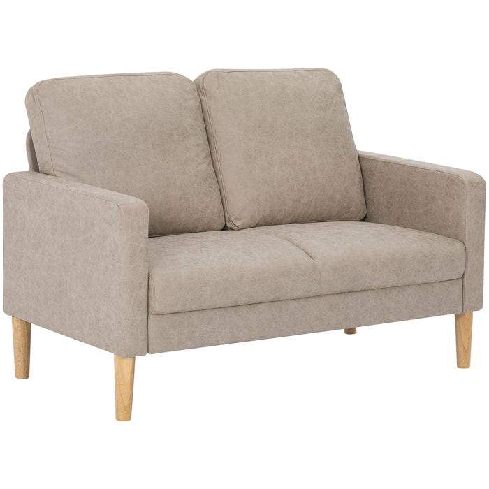 Sofá de 2 Plazas, Tapizado en Microfibra, Sofá Moderno con Patas de Madera, Reposabrazos, para Salón, Dormitorio, Oficina, Sala de Estar, 130x78x85 cm, Crema
