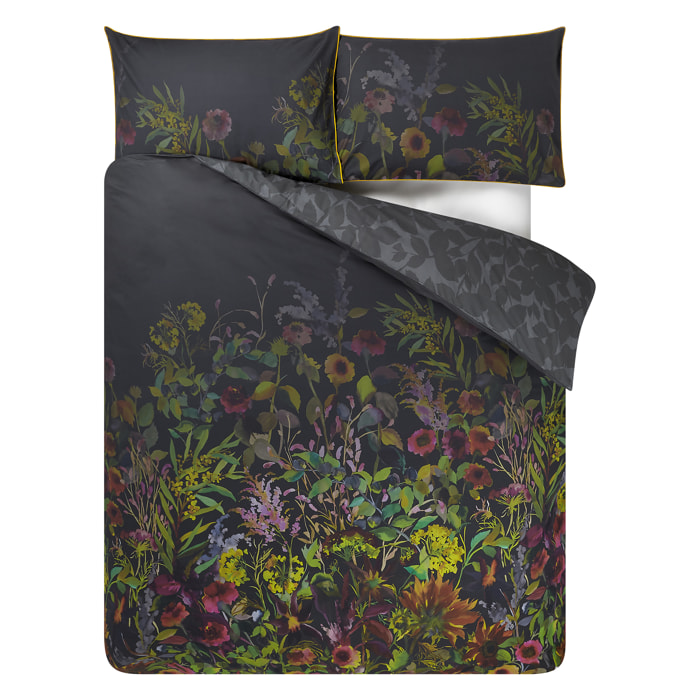 Housse de couette imprimée en percale de coton, INDIAN SUNFLOWER, Graphite