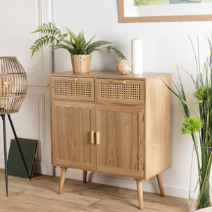 RODRIGO - Buffet couleur naturelle 2 tiroirs 2 portes bois cannage