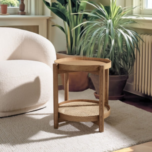 AMY - Table d'appoint en mindi 45.5cm avec tablette en rotin naturel AMY