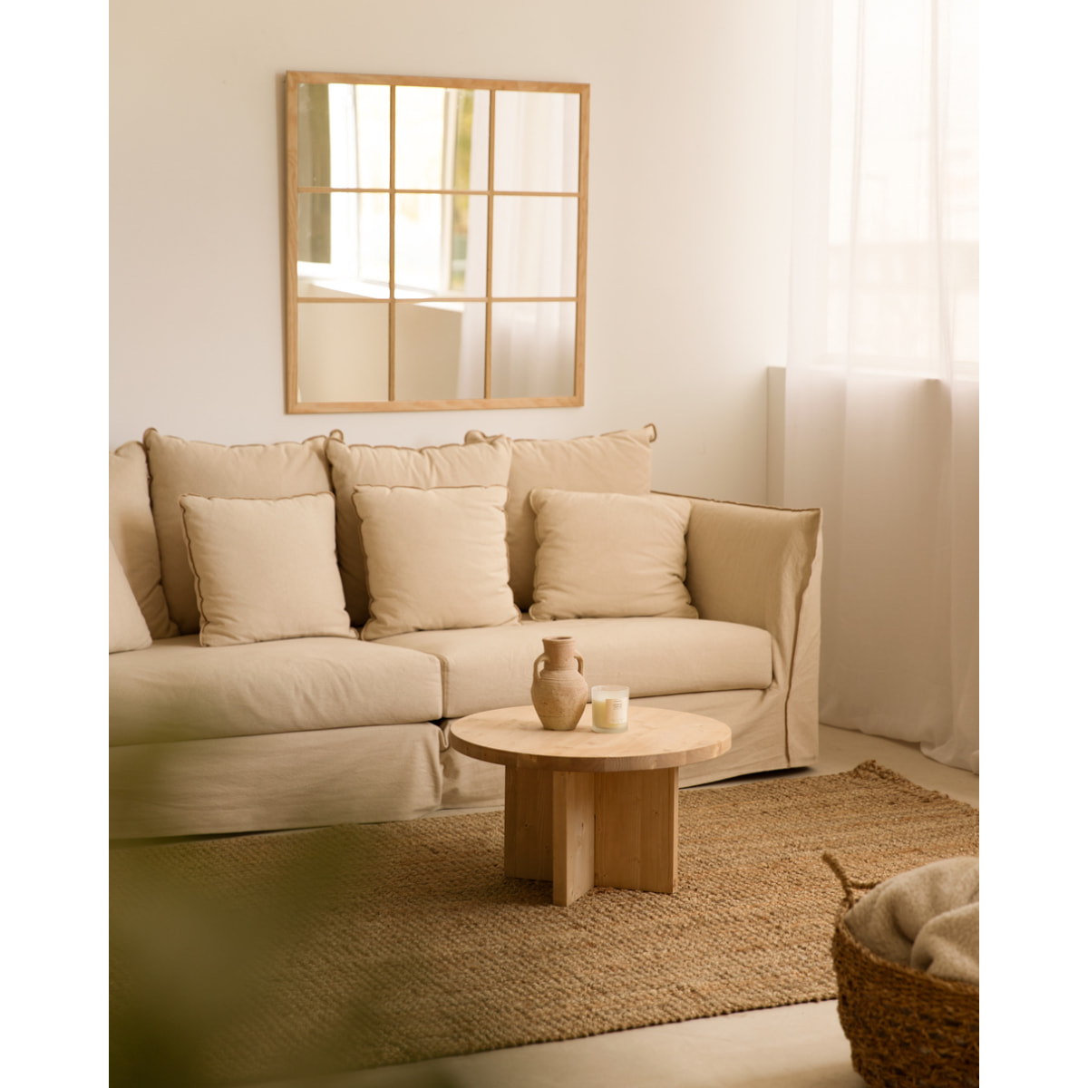 Pack 2 tables basses rondes en bois massif ton chêne moyen 80x80cm Hauteur: 30 Longueur: 80 Largeur: 80