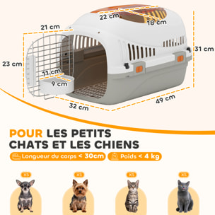 Caisse de transport chat et chien max. 4Kg porte acier gamelle intégrée