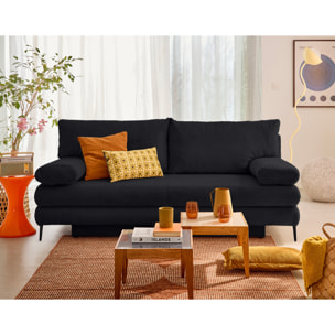 Elton - canapé 3 places convertible avec coffre en velours côtelé - Noir
