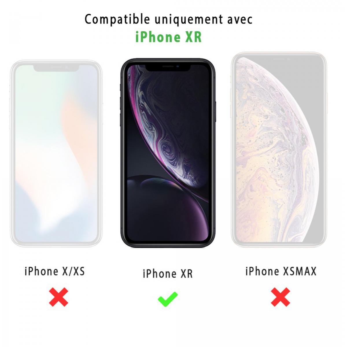 Coque iPhone Xr effet cuir grainé noir Liberté rose et vert Design La Coque Francaise