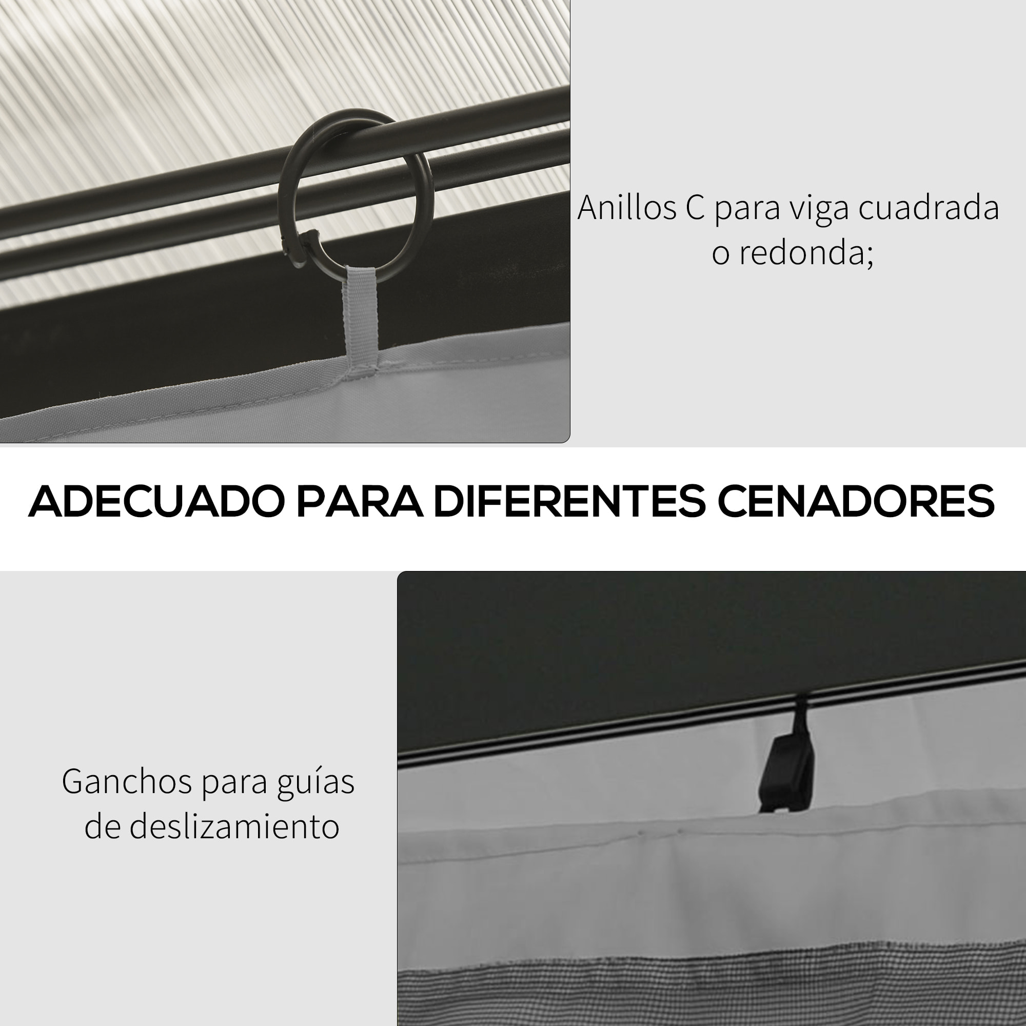 4 Paredes Laterales para Cenador 3,5x2 m Laterales de Carpa con Ganchos Cortinas sin Ventanas Reemplazo Lateral para Carpa de Jardín Exterior Fiesta Gris Claro