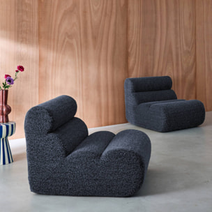 Lot de 2 chauffeuses tissu effet alpaca bleu foncé 1 place - L 81 x P 99 x H 75cm - Nova