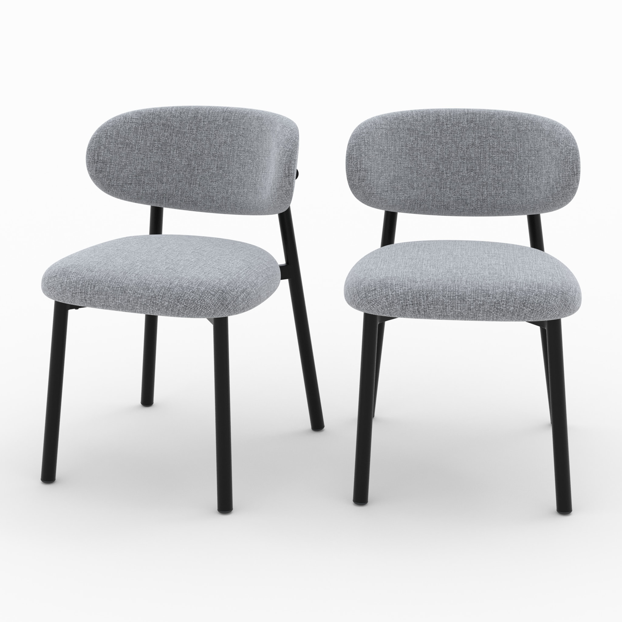Lot de 2 chaises en tissu gris foncé chiné et pieds en métal noir - Nao