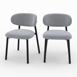 Lot de 2 chaises en tissu gris foncé chiné et pieds en métal noir - Nao