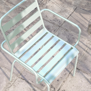 Salon de jardin bistro - table basse ronde Ø 60 cm 2 chaises empilables - acier thermolaqué vert de gris