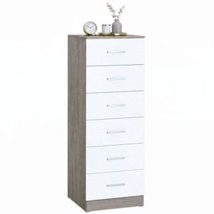 Cómoda de 6 Cajones, Cajonera para Dormitorio Alta y Estrecha, Sinfonier para Salón, Vestidor, Entrada, 40x40x110 cm, Gris Claro y Blanco