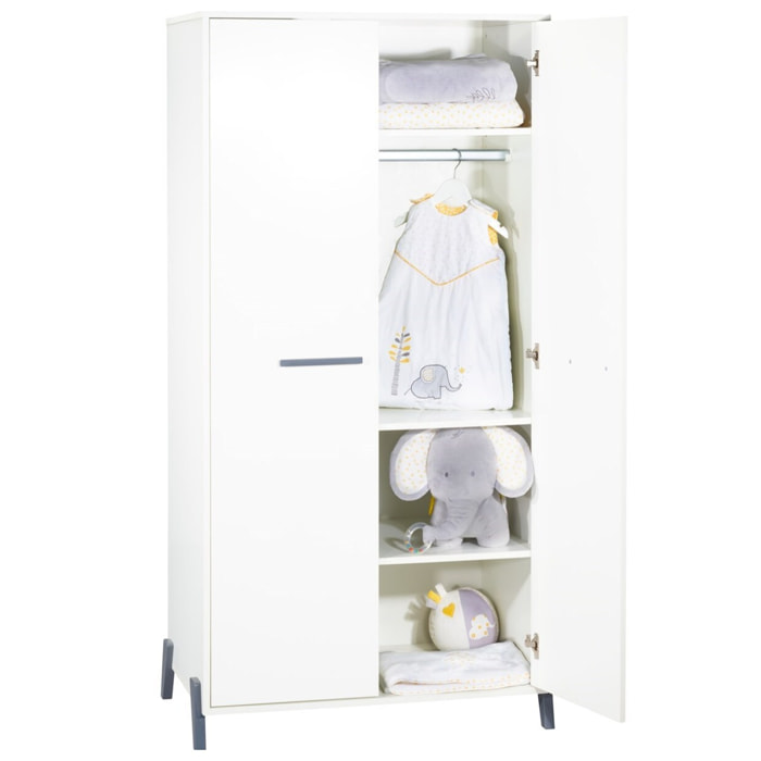 Armoire bébé 2 portes sur pieds en bois blanc