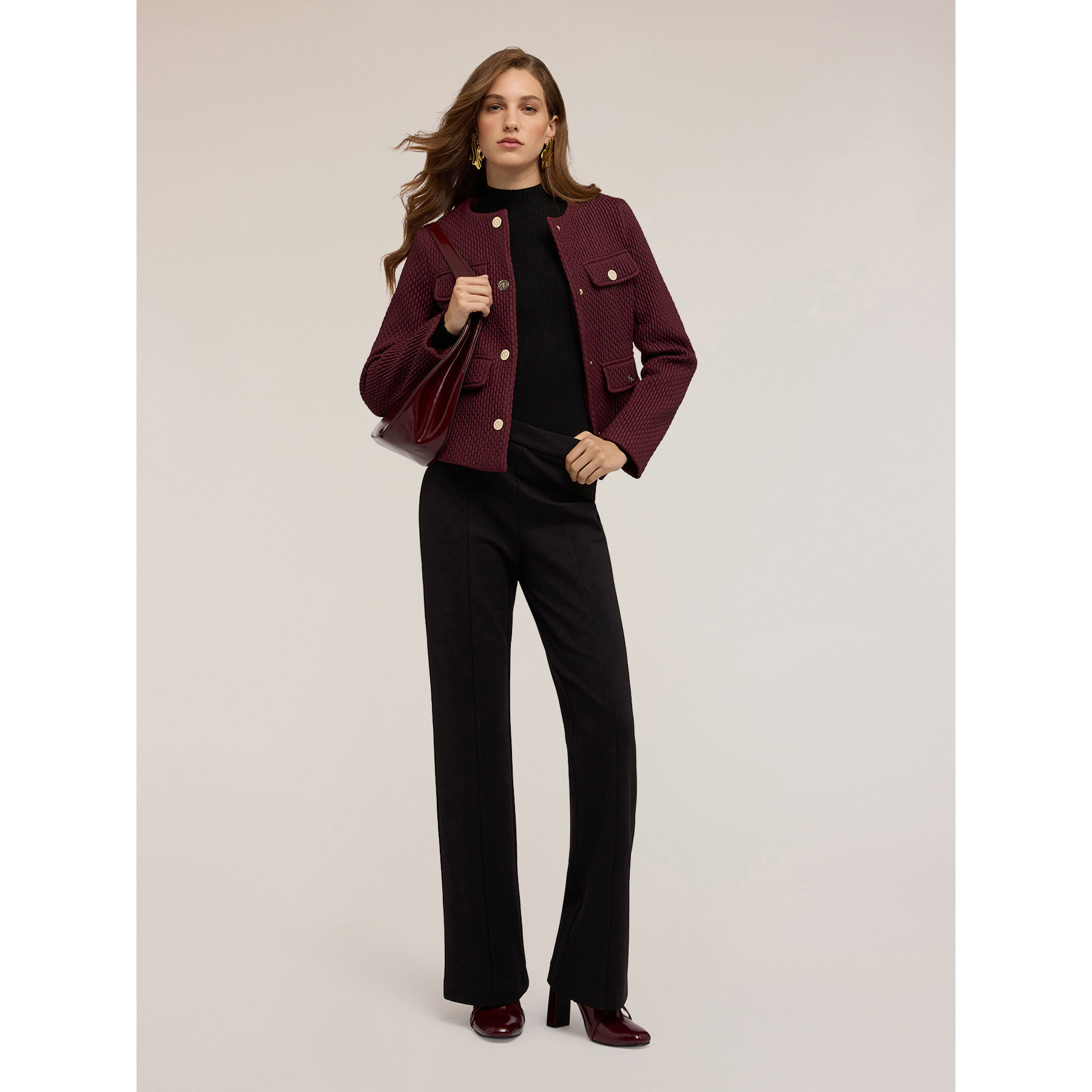 Motivi - Pantaloni flare con motivo occhielli - Nero