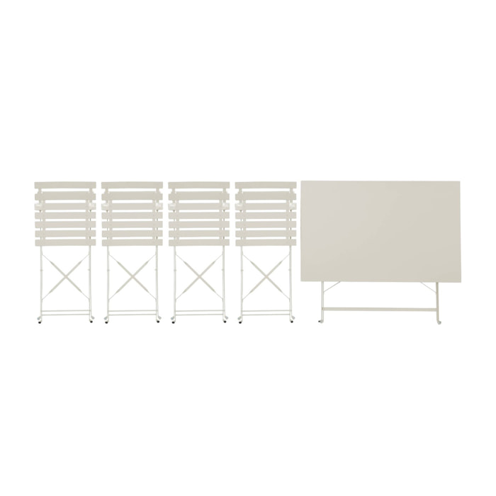 Table de jardin bistrot pliante métal + 4 assises 110 x 70cm. avec quatre chaises pliantes. acier thermolaqué