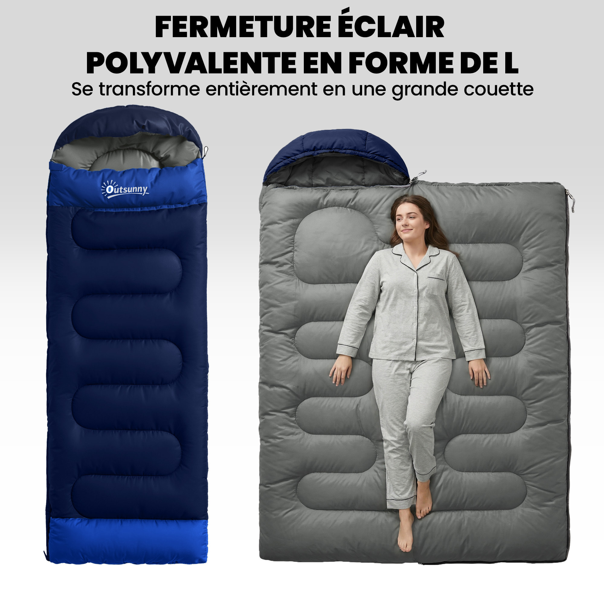 Sac de couchage adulte section tête fermeture éclair sac de rangement bleu