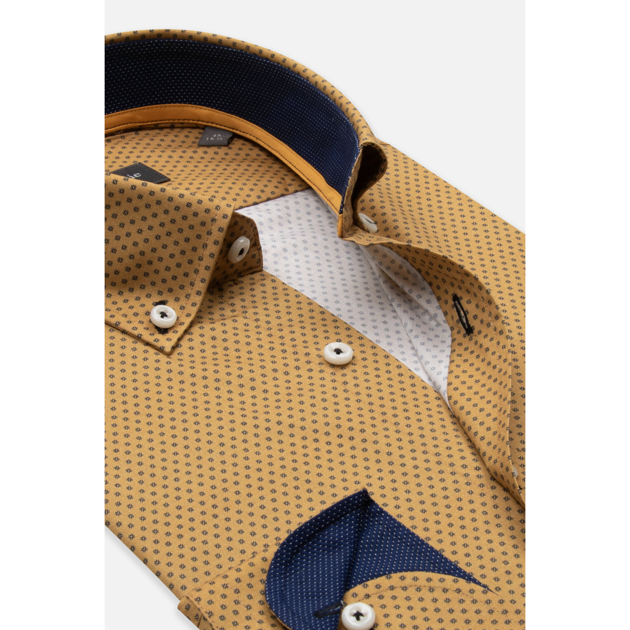 camicia uomo 1 bottone button down slim Cotone Stampato Fantasia Senape e Grigio Scuro