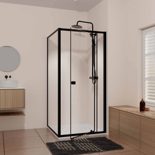 Porte de Douche Pivotante Extensible 69/80x185cm et Retour Fixe 80cm - Noir - BLACK SLIDE