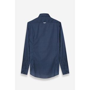 camicia uomo 1 bottone button down slim Popeline Stampato Blu/Grigio Chiaro