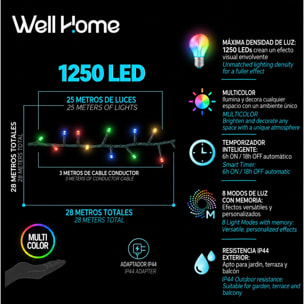 Clúster de 1250 Luces LED Multicolor - 28 metros