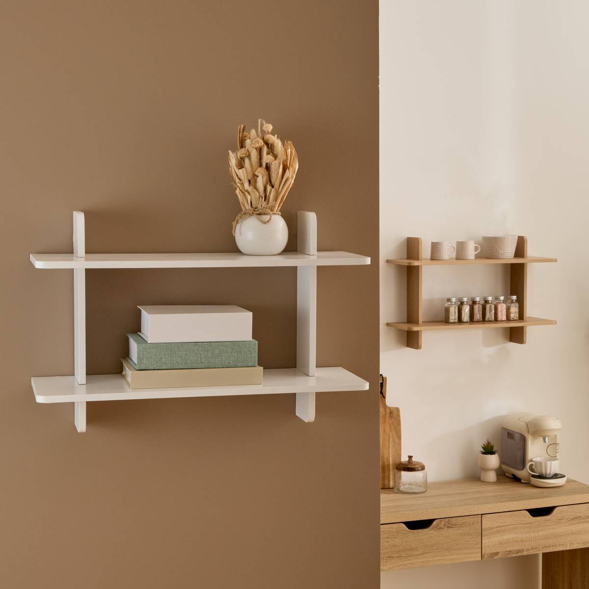 Étagère murale 2 niveaux Fixy 19x60cm blanc