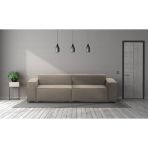 Divano fisso Simona, Divano componibile a 3 posti lineare, 100% Made in Italy, Sofà moderno da soggiorno in tessuto, Cm 260x95h70, Tortora