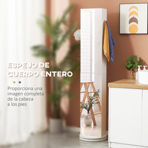 Armario Alto de Baño Giratorio Columna Auxiliar de Baño de 6 Niveles con Espejo de Cuerpo Entero para Dormitorio Aseo 36x36x171 cm Blanco