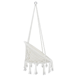 Poltrona Sospesa Pensile Da Giardino Corda In Cotone Effetto Macramè Struttura In Acciaio Cuscino Sedia Dondolo Seduta Imbottita Fino A 160 Kg Beige
