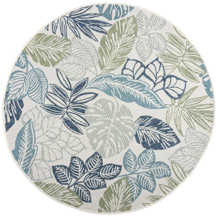 Tapis extérieur rond BELLA LEAF Bleu