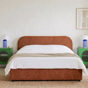 Lit coffre adulte avec tête de lit en tissu chenille - CASSIS