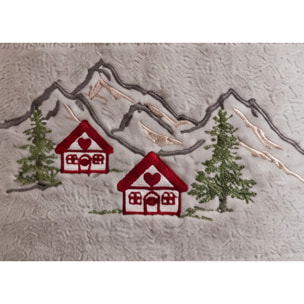 Set Asciugamano Ospite in Spugna 100% Cotone Fantasia Tirolese Natalizia Disegno Malga Grigio Chiaro